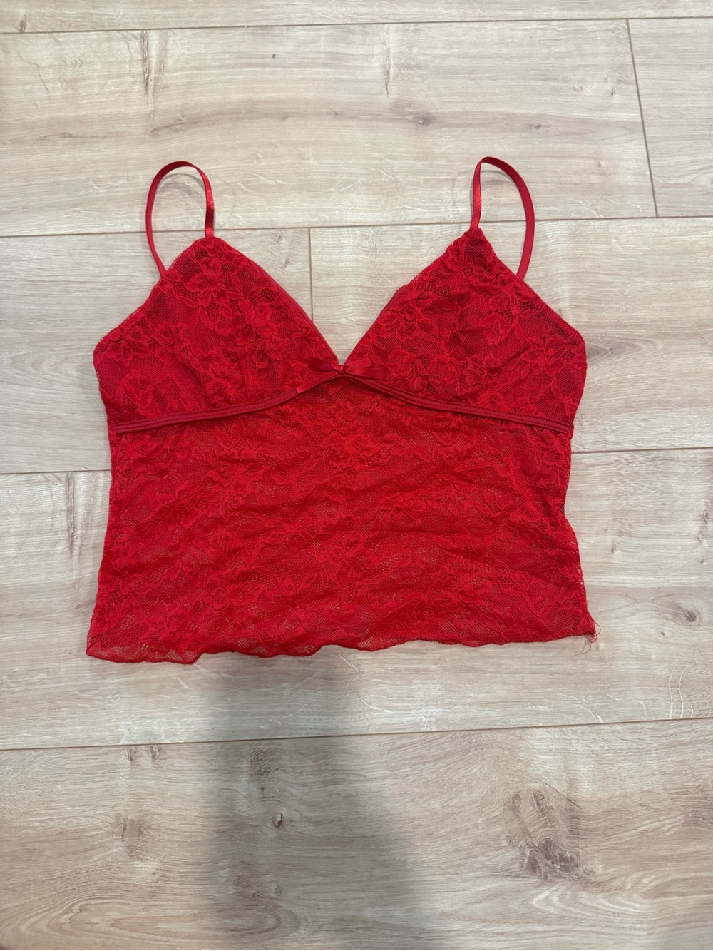 Red Lace Camisole Top with V-Neck